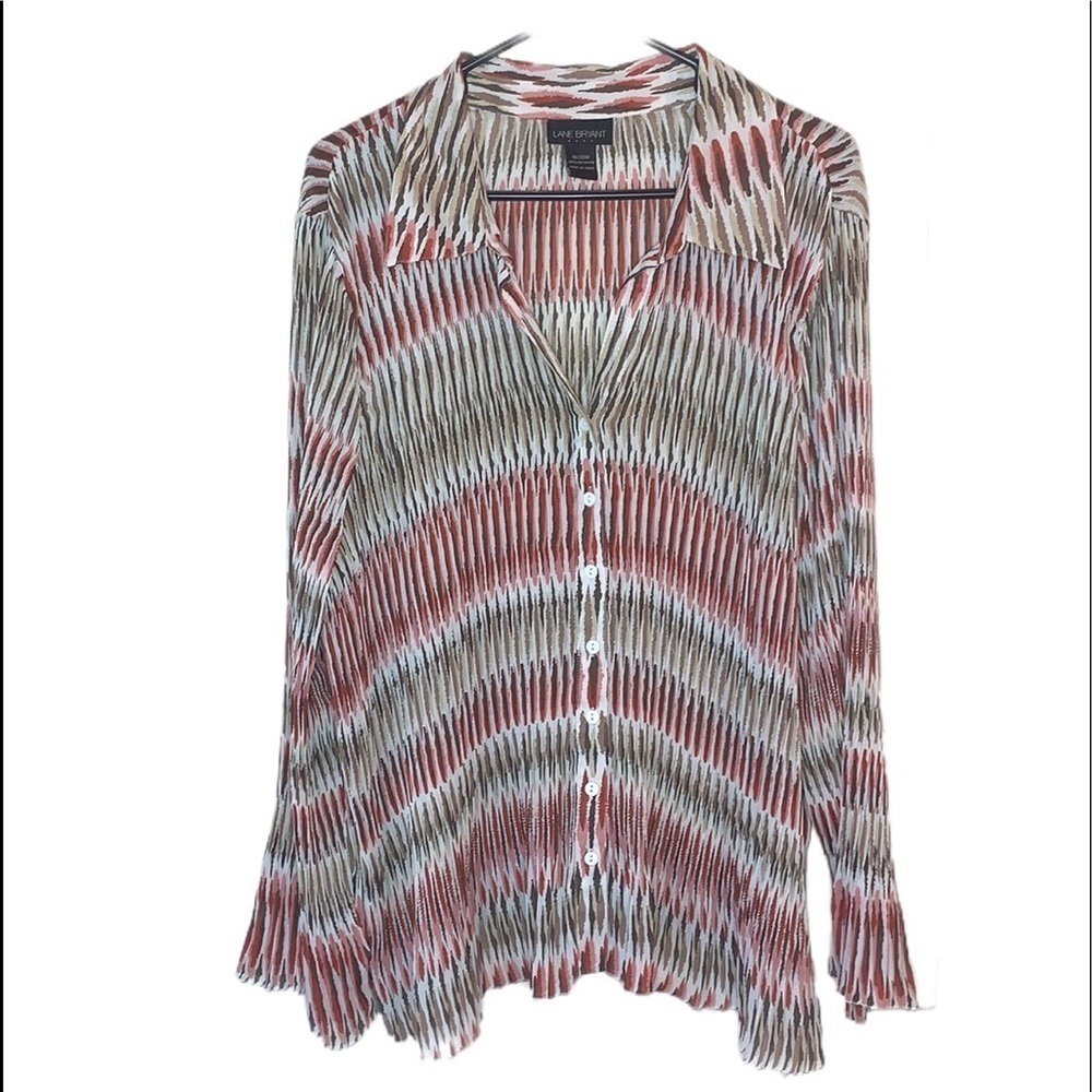 Lane‎ Bryant Boho Accordion Pleat Collared V-Neck Button Down Shirt Size 18